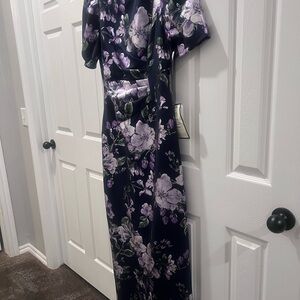 Jessica Howard Scoop Neck Floral Dress - Navy with purple flowers, sage greenery